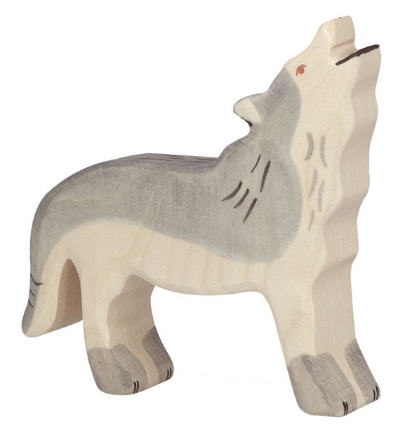 Houten wolf huilend 11cm